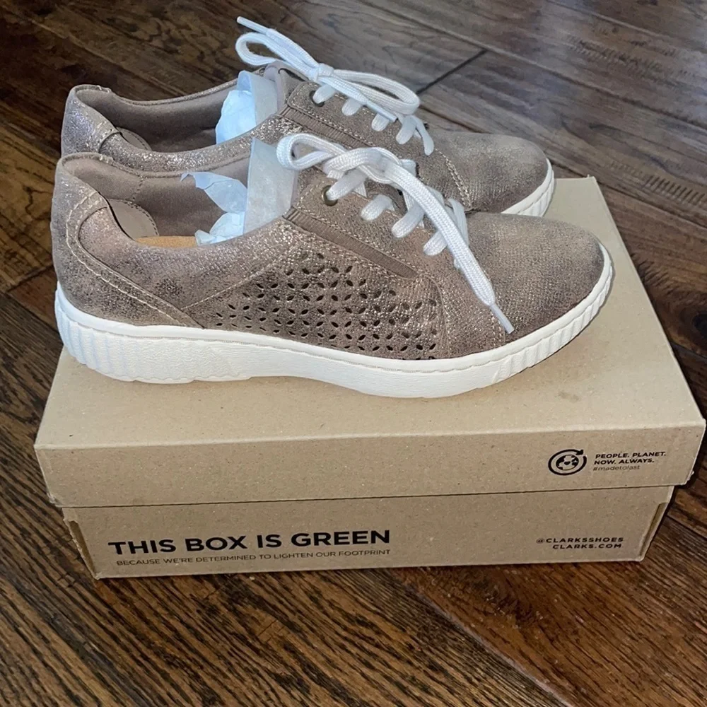 NWT CLARK Leather Textile Sneakers Caroline-Ella Metallic Women’s Size 6M